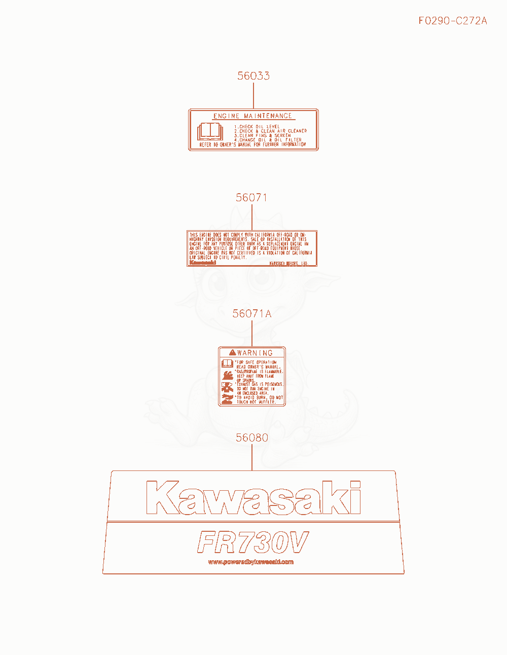 Exploded parts diagram of the Label of a Kawasaki FR730V-AR04 engine, with numbered balloons