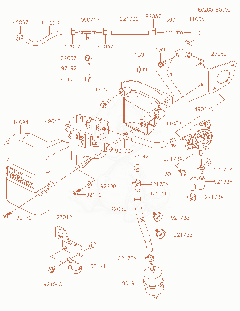 Exploded parts diagram of the Fuel-Tank / Fuel-Valve of a Kawasaki FX850V-AR38 engine, with numbered balloons