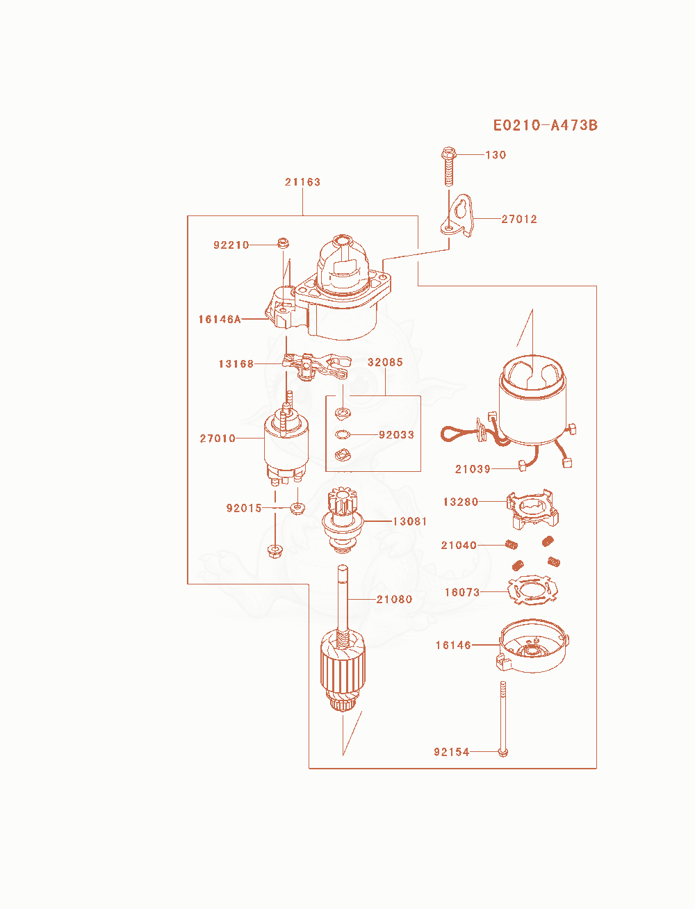 Despiece del Starter de un motor Kawasaki FS651V-AS19, con globos numerados
