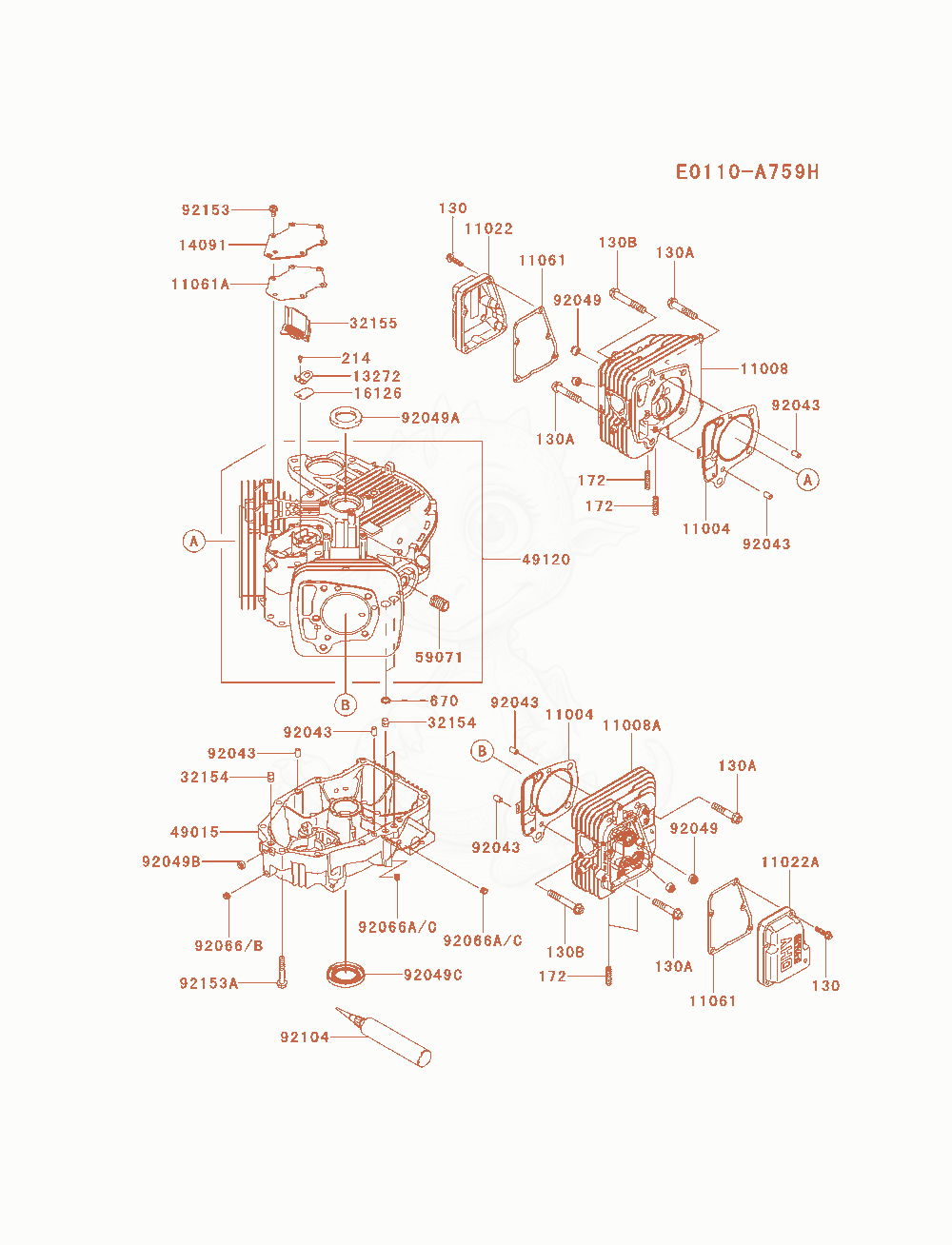 Exploded parts diagram of the Cylinder / Crankcase of a Kawasaki FS651V-AS14 engine, with numbered balloons