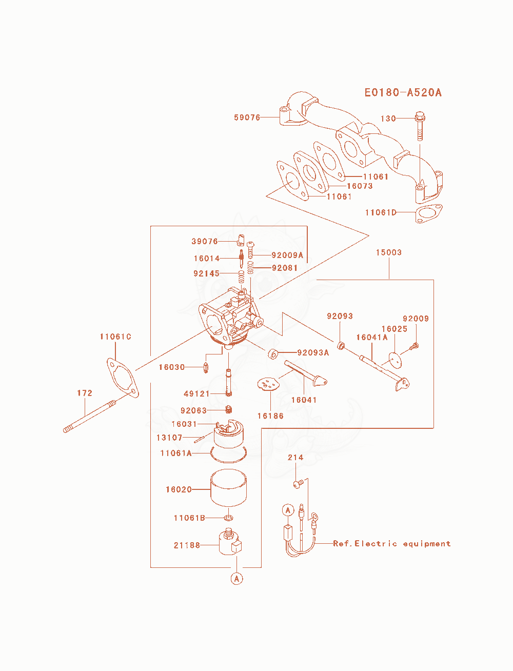 Exploded parts diagram of the Carburetor of a Kawasaki FH580V-AS06 engine, with numbered balloons