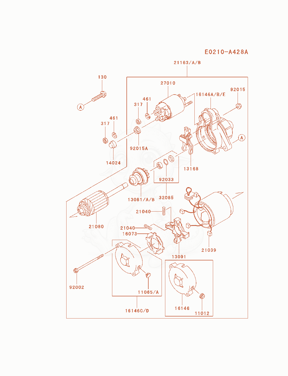 Despiece del Starter de un motor Kawasaki FD791D-AS04, con globos numerados