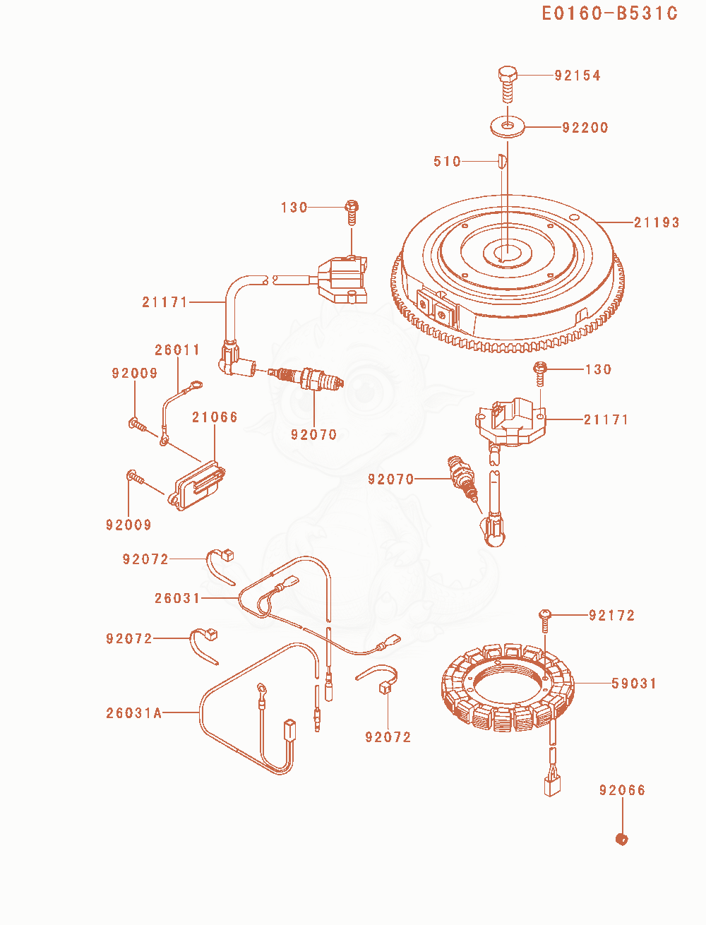 Despiece del Electric-Equipment de un motor Kawasaki FS600V-AS02, con globos numerados