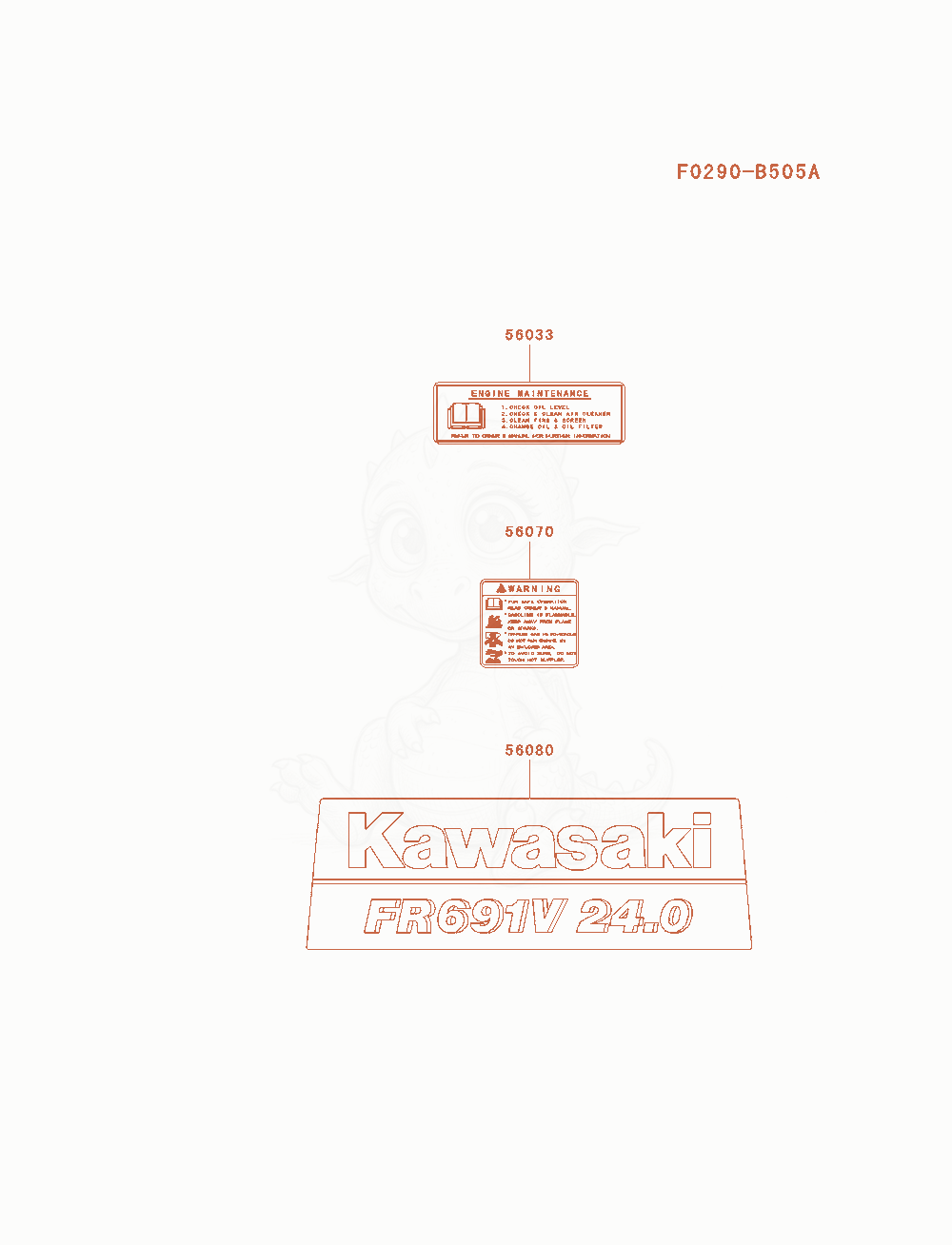 Despiece del Label de un motor Kawasaki FR691V-AS08, con globos numerados