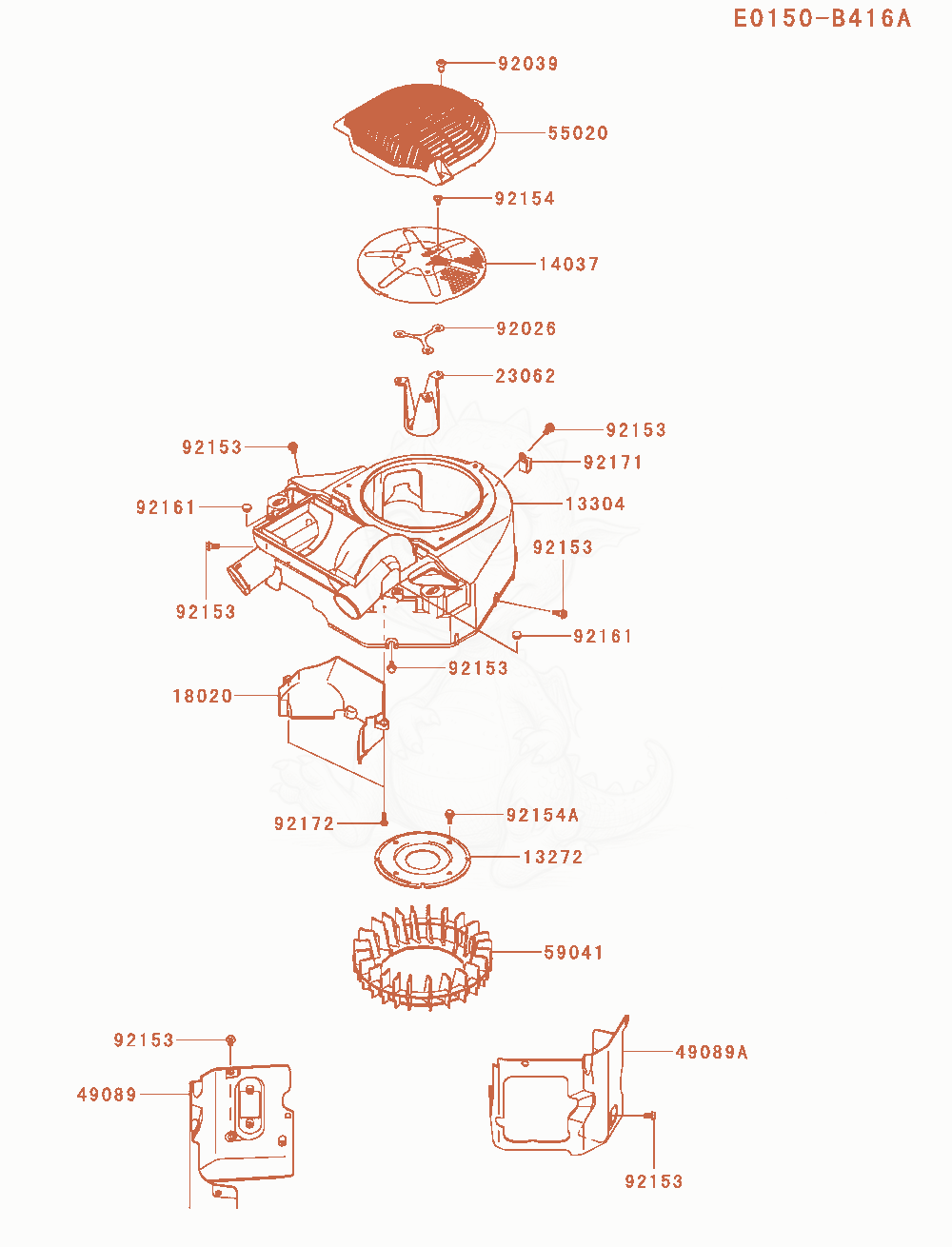 Despiece del Cooling-Equipment de un motor Kawasaki FT730V-AS05, con globos numerados
