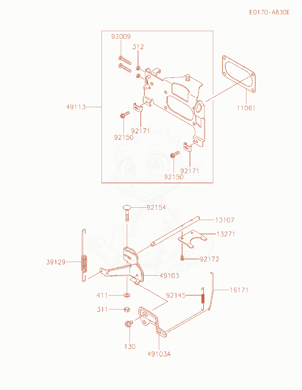 Despiece del Control-Equipment de un motor Kawasaki FXT00V-AS32, con globos numerados