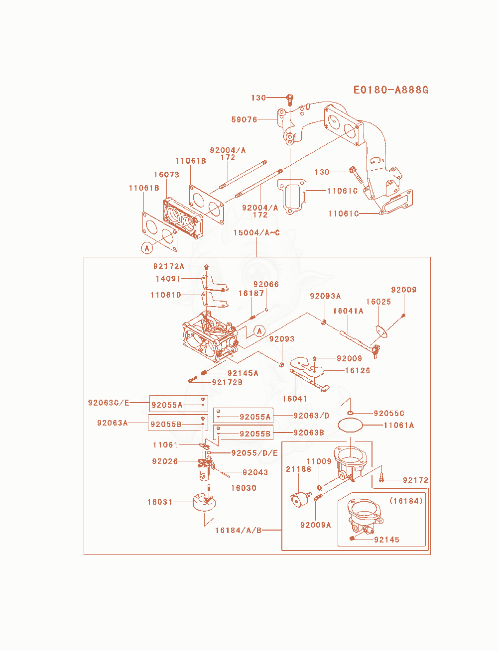 Exploded parts diagram of the Carburetor of a Kawasaki FX921V-AS04 engine, with numbered balloons