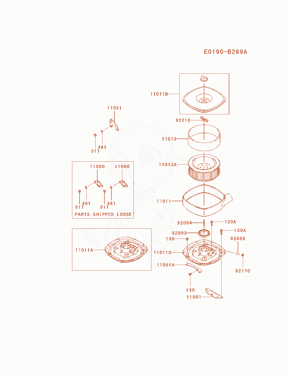 Exploded parts diagram of the Air-Filter / Muffler of a Kawasaki FD750D-CS02 engine, with numbered balloons
