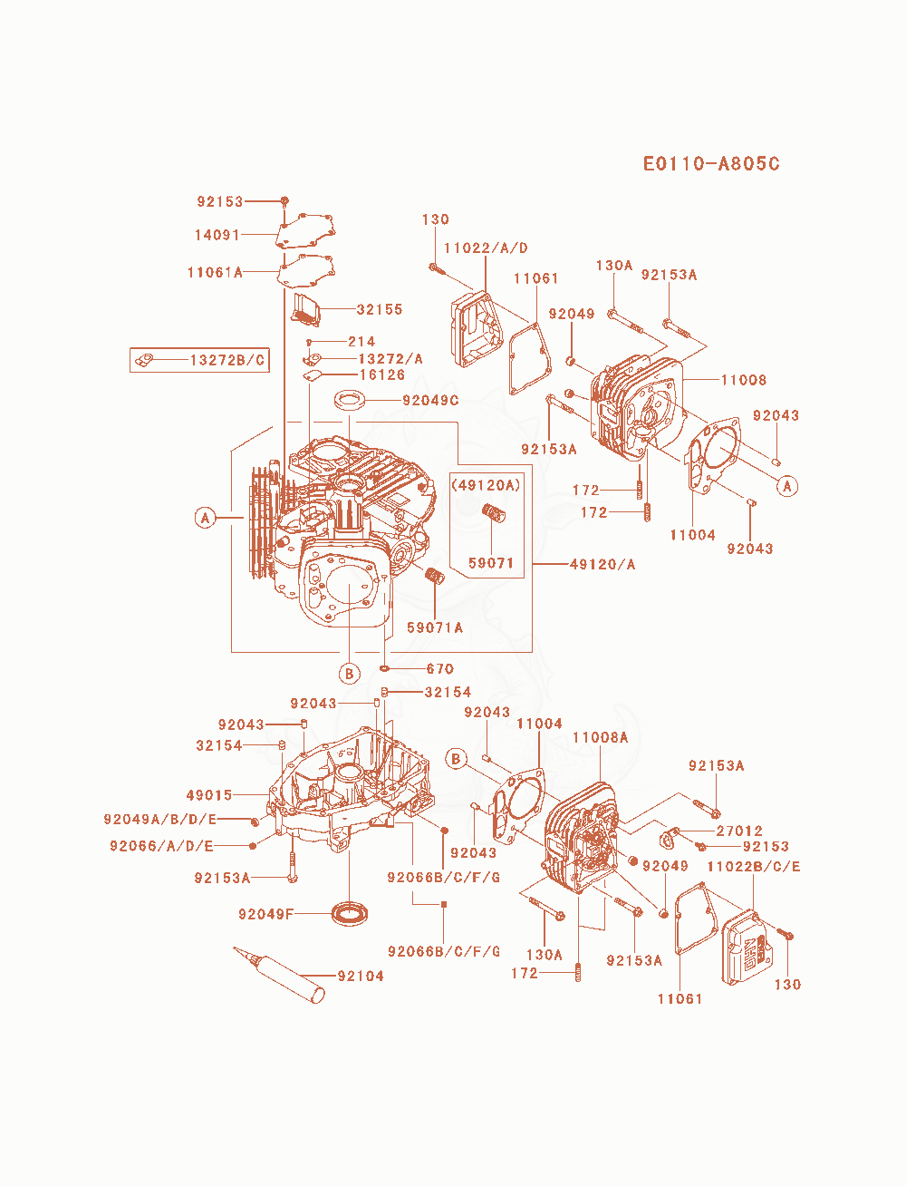 Exploded parts diagram of the Cylinder / Crankcase of a Kawasaki FS481V-AS19 engine, with numbered balloons