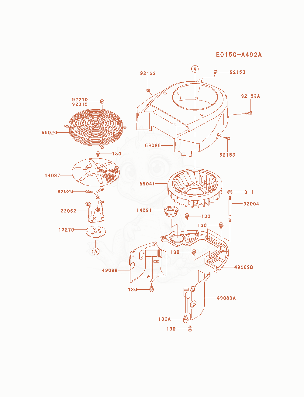 Despiece del Cooling-Equipment de un motor Kawasaki FH721V-AS14, con globos numerados