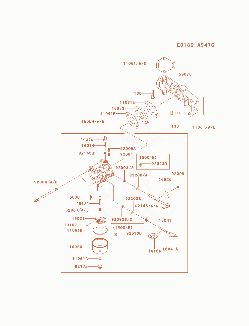 Despiece del Carburetor de un motor Kawasaki FS541V-AS24, con globos numerados