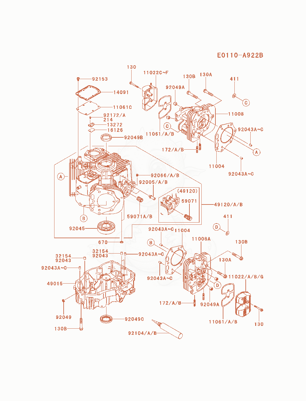 Exploded parts diagram of the Cylinder / Crankcase of a Kawasaki FX850V-AS15 engine, with numbered balloons