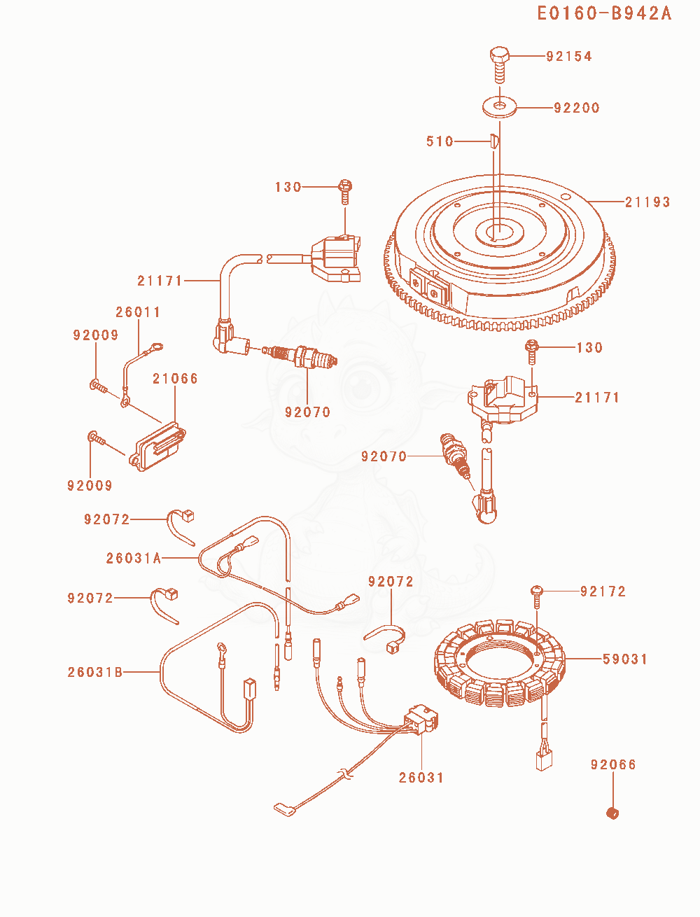 Despiece del Electric-Equipment de un motor Kawasaki FS600V-CS34, con globos numerados