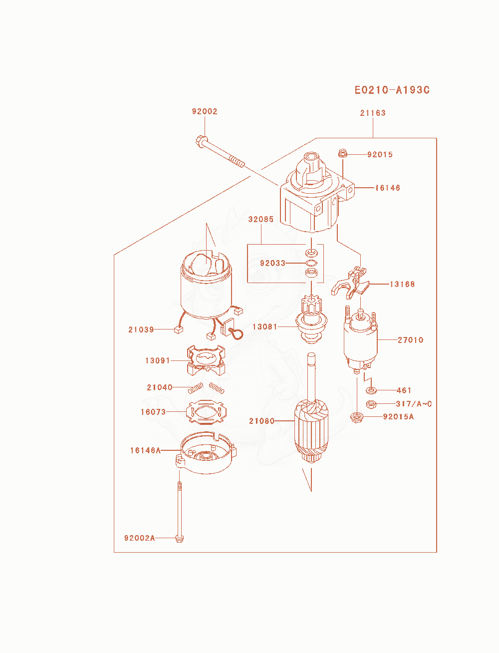 Despiece del Starter de un motor Kawasaki FH680V-AS12, con globos numerados