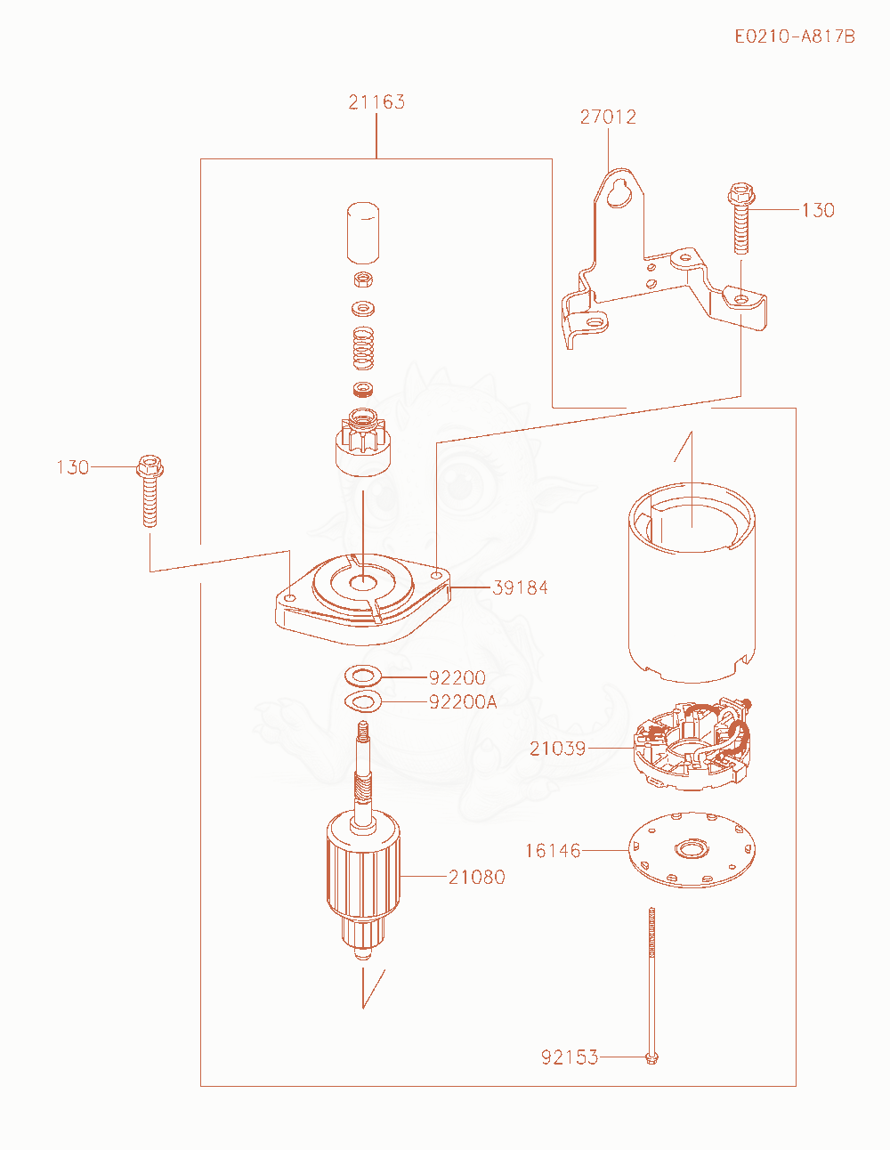 Exploded parts diagram of the Starter of a Kawasaki FT730V-AS16 engine, with numbered balloons