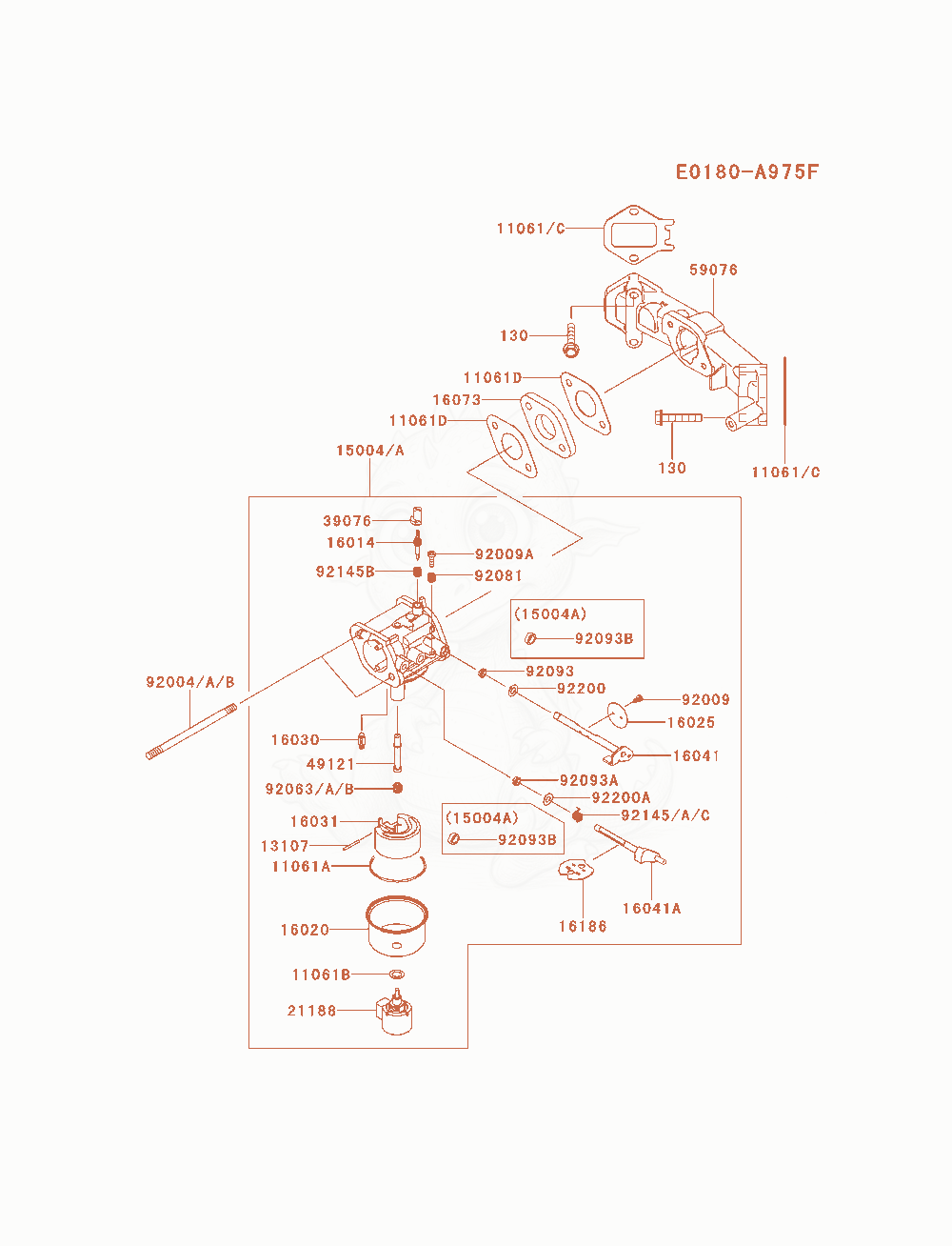 Exploded parts diagram of the Carburetor of a Kawasaki FS600V-AS16 engine, with numbered balloons