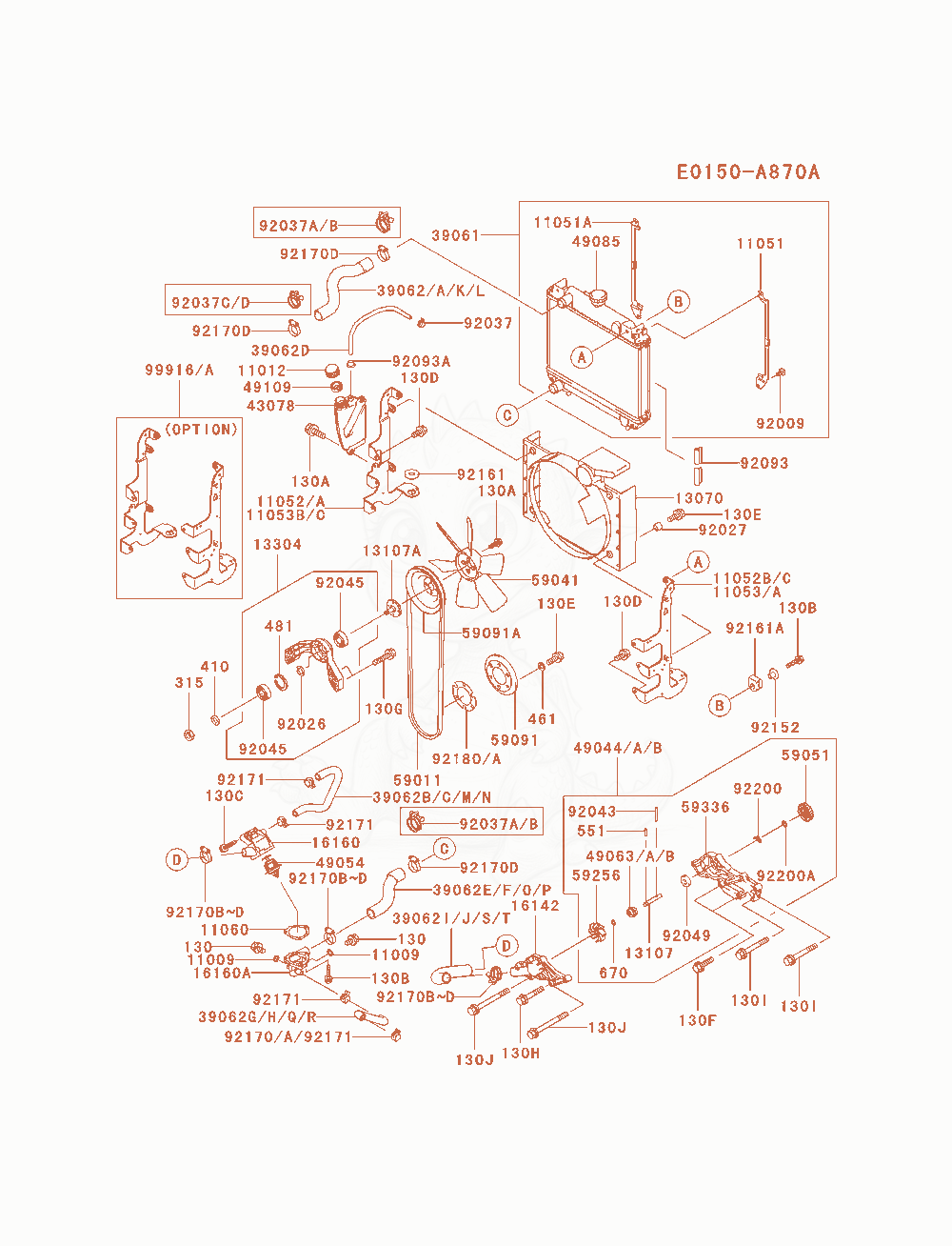 Exploded parts diagram of the Cooling-Equipment of a Kawasaki FD750D-BS08 engine, with numbered balloons