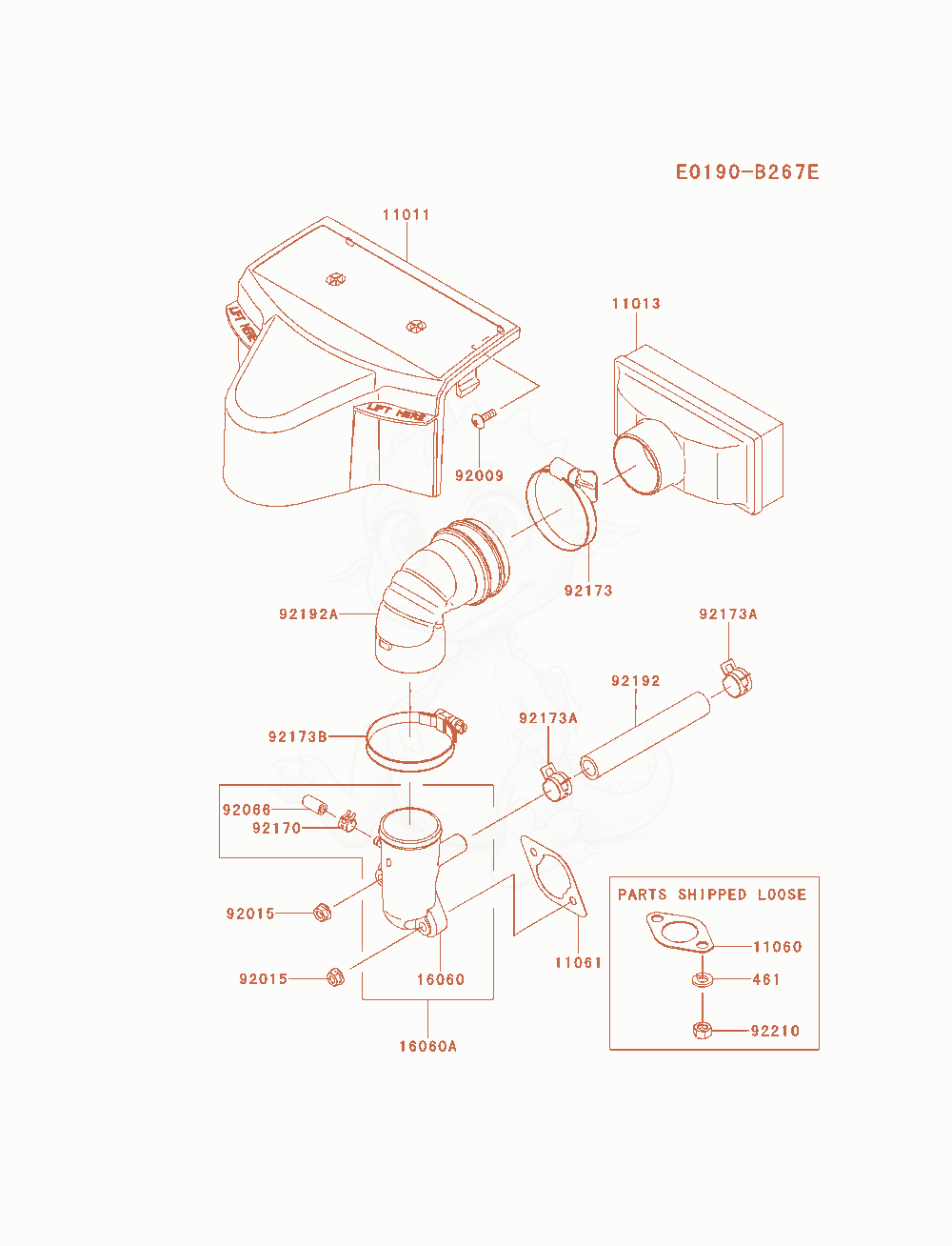 Despiece del Air-Filter / Muffler de un motor Kawasaki FR600V-AS12, con globos numerados