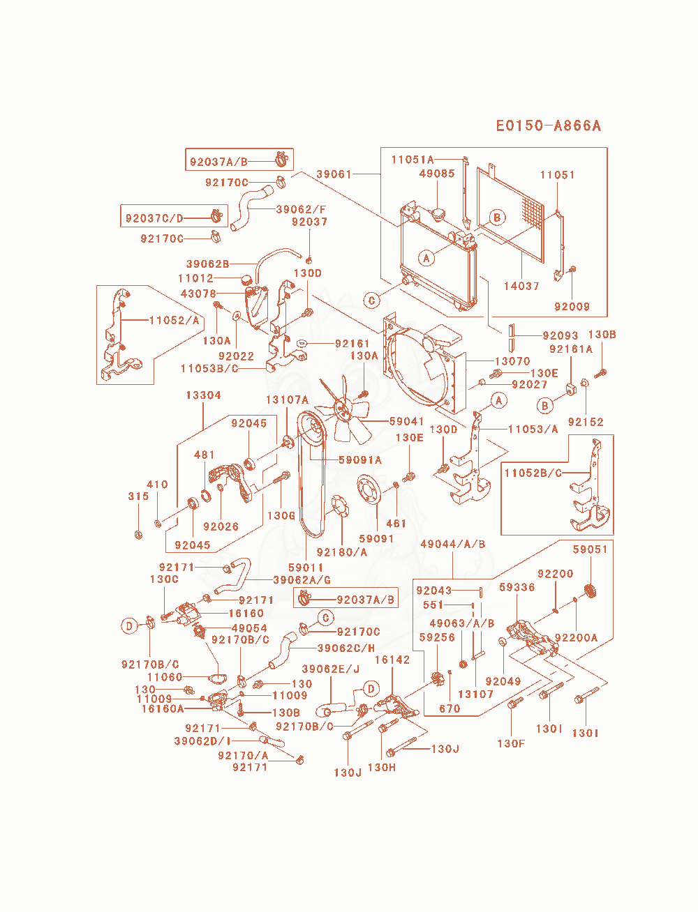 Exploded parts diagram of the Cooling-Equipment of a Kawasaki FD750D-BS05 engine, with numbered balloons