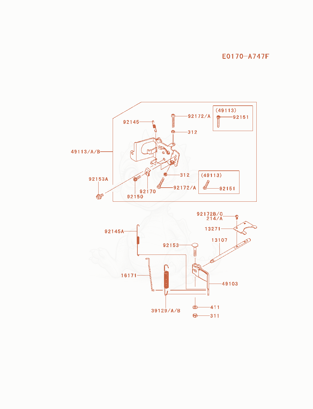 Despiece del Control-Equipment de un motor Kawasaki FS600V-AS13, con globos numerados