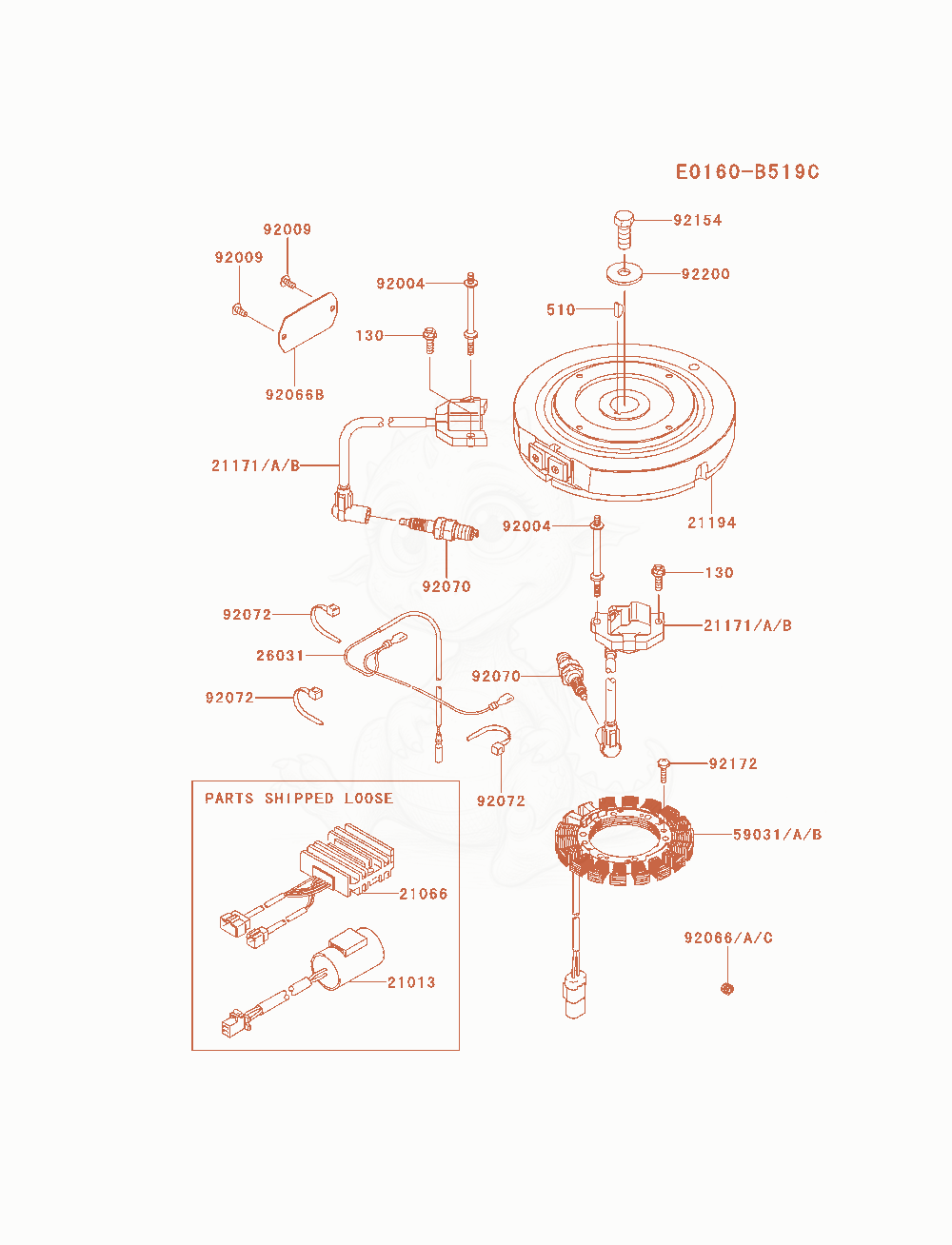 Despiece del Electric-Equipment de un motor Kawasaki FS481V-AS21, con globos numerados