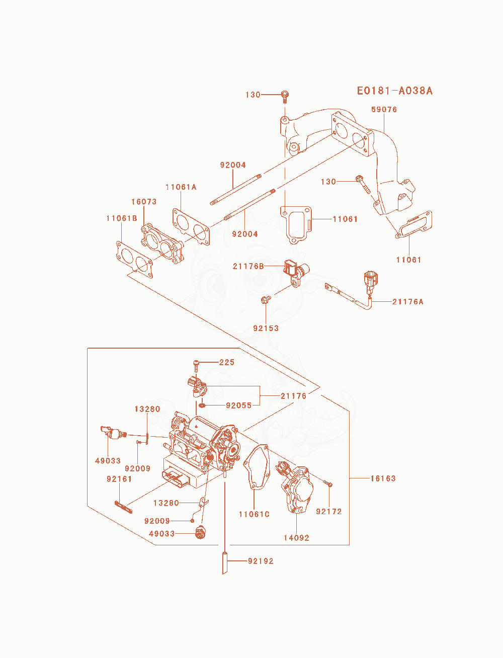 Exploded parts diagram of the Throttle-Equipment of a Kawasaki FXT00V-AS17 engine, with numbered balloons
