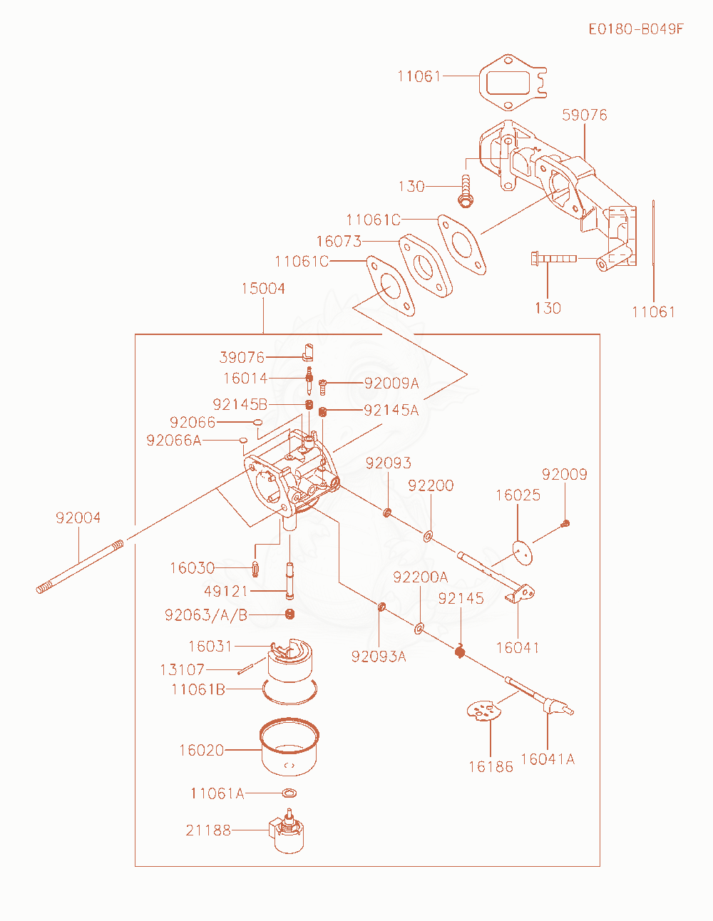 Exploded parts diagram of the Carburetor of a Kawasaki FS600V-BS44 engine, with numbered balloons