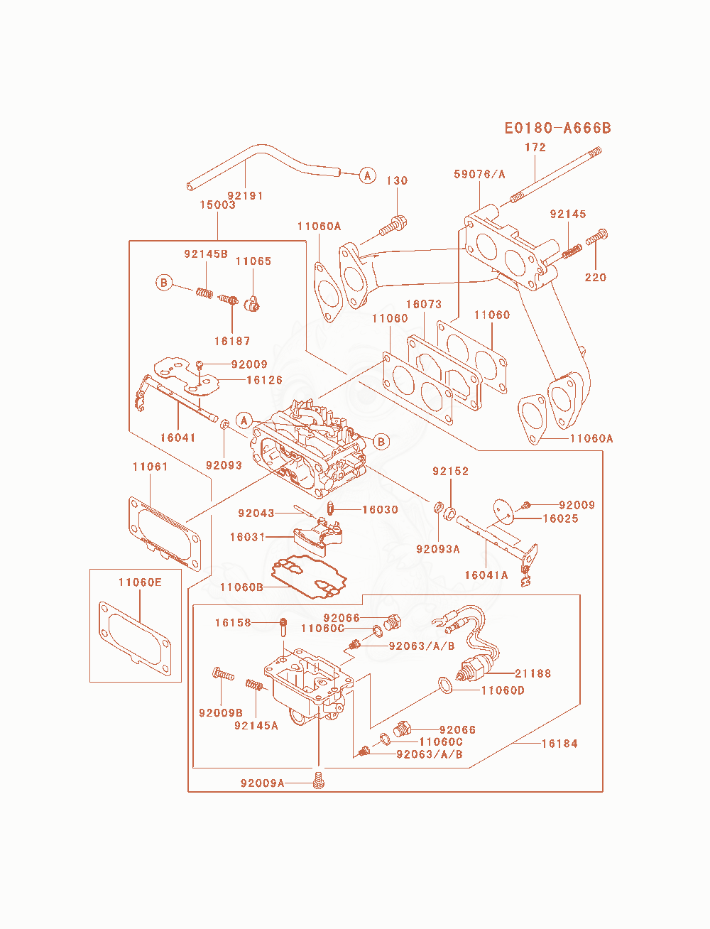 Exploded parts diagram of the Carburetor of a Kawasaki FH721D-AS07 engine, with numbered balloons