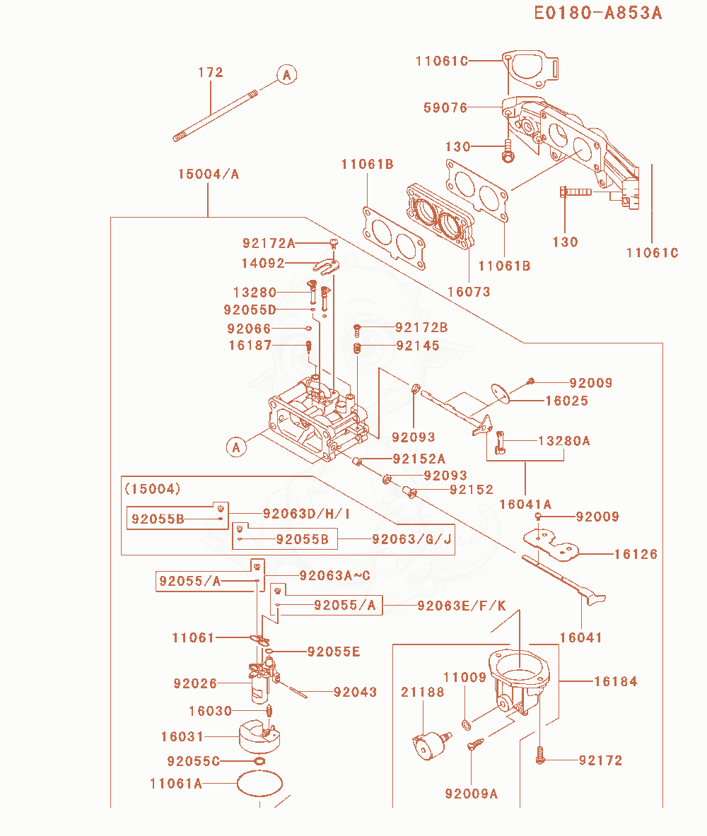 Exploded parts diagram of the Carburetor of a Kawasaki FX651V-AS04 engine, with numbered balloons
