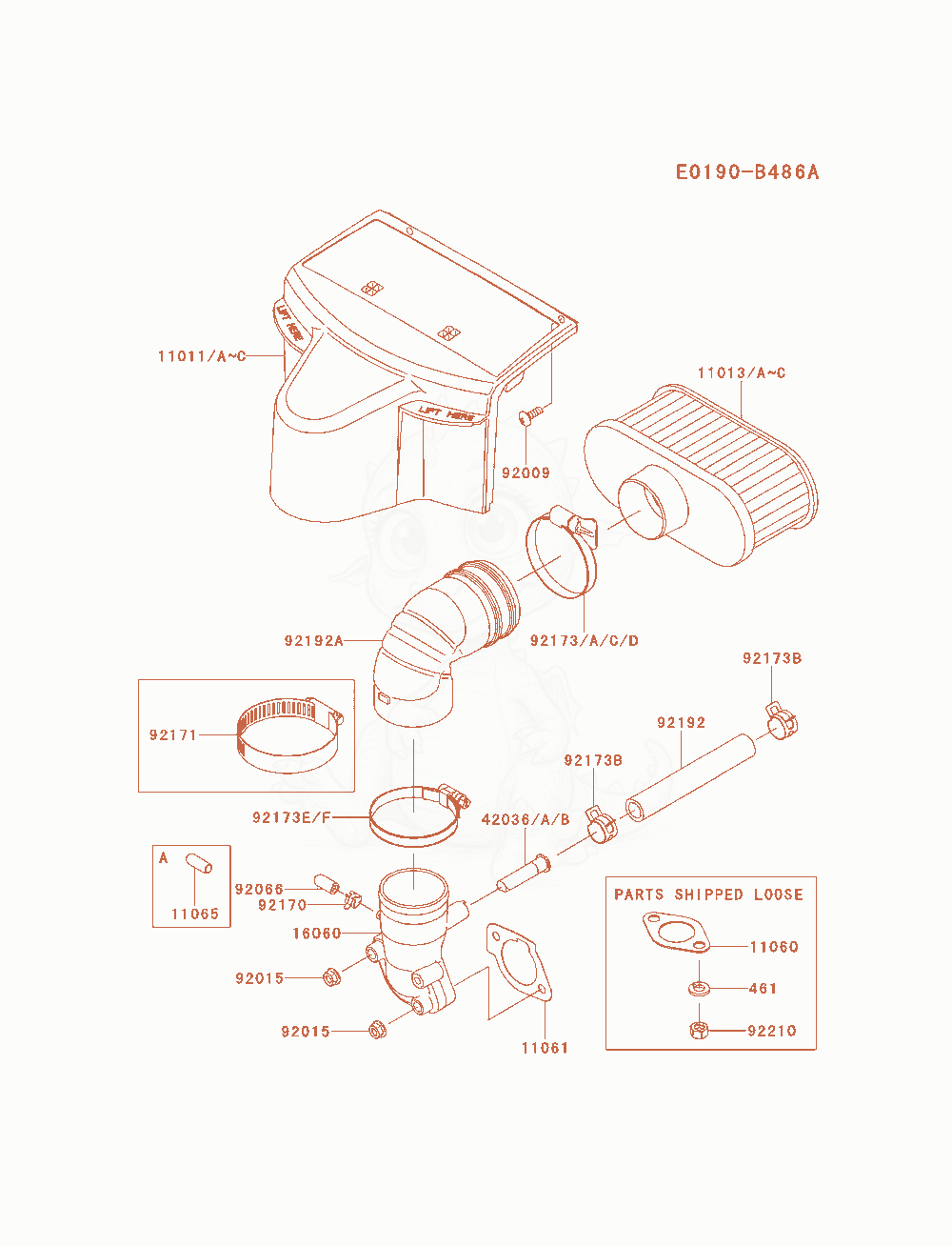 Despiece del Air-Filter(Fr651-A16266&Sim;) de un motor Kawasaki FR651V-AS05, con globos numerados