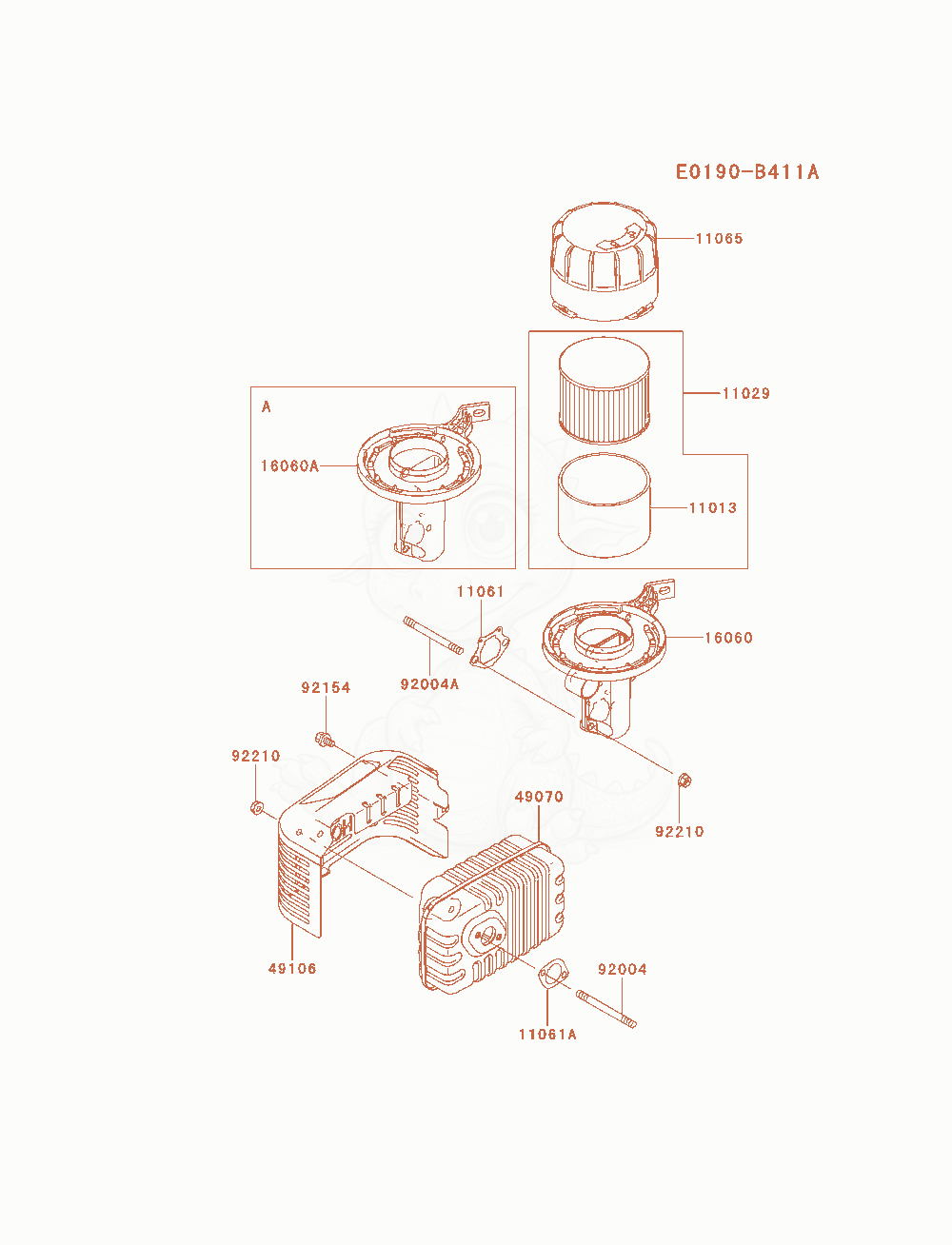 Exploded parts diagram of the Air-Filter / Muffler of a Kawasaki FJ180V-AM12 engine, with numbered balloons