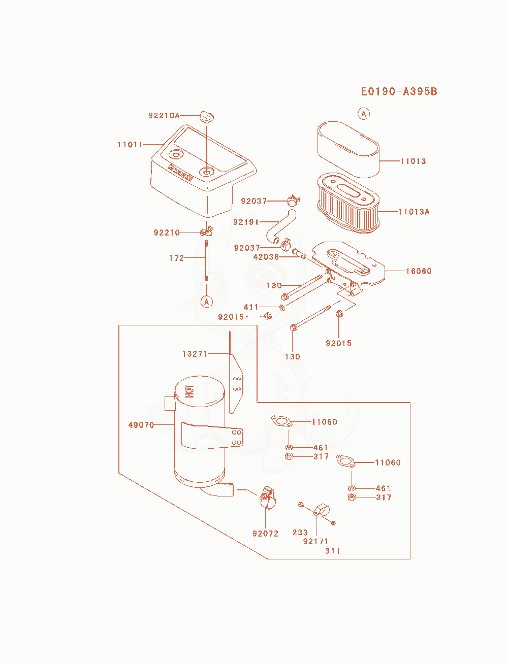 Exploded parts diagram of the Air-Filter / Muffler of a Kawasaki FH680V-AS08 engine, with numbered balloons