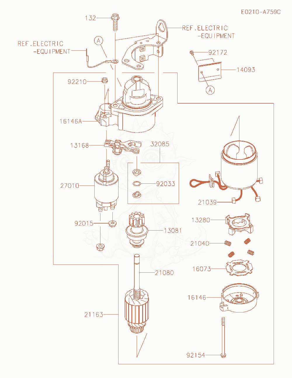Exploded parts diagram of the Starter of a Kawasaki FX850V-BR31 engine, with numbered balloons