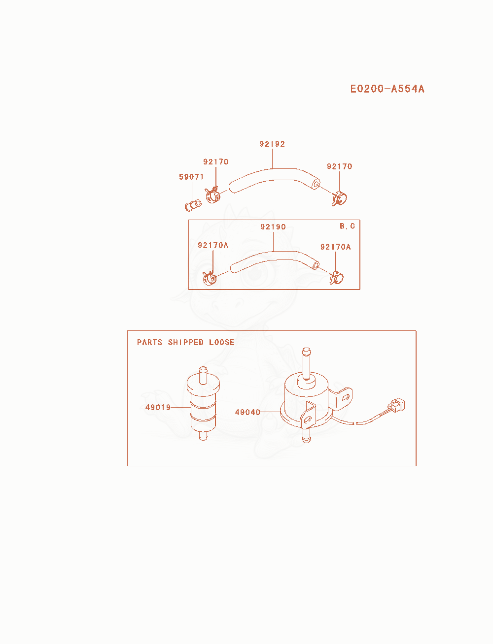 Despiece del Fuel-Tank / Fuel-Valve de un motor Kawasaki FD750D-CS03, con globos numerados