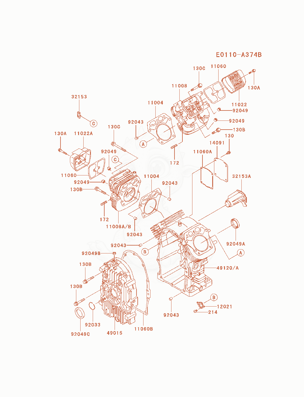 Exploded parts diagram of the Cylinder / Crankcase of a Kawasaki FH721D-AS06 engine, with numbered balloons