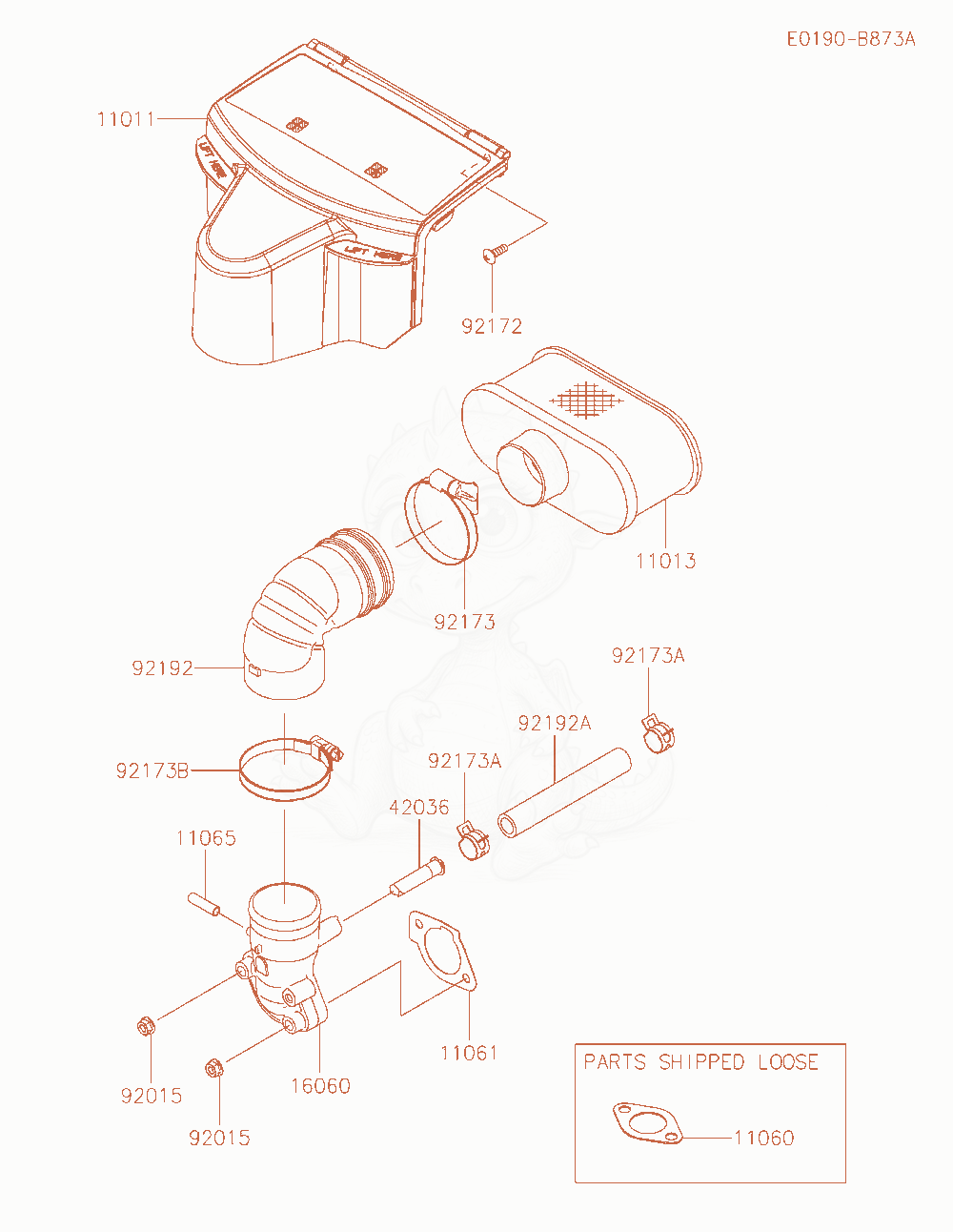 Exploded parts diagram of the Air-Filter / Muffler of a Kawasaki FR730V-GS14 engine, with numbered balloons