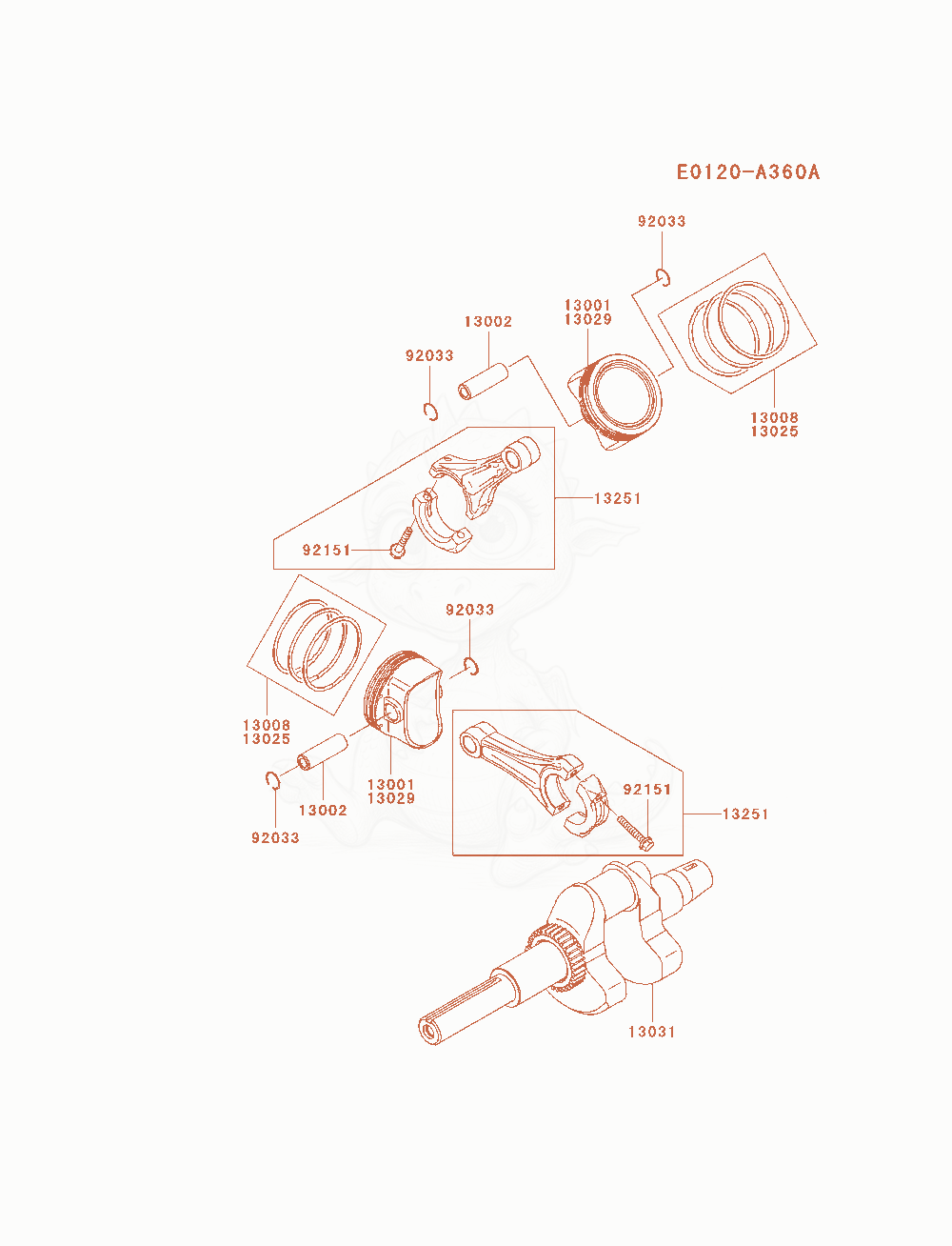 Exploded parts diagram of the Piston / Crankshaft of a Kawasaki FH770D-DS05 engine, with numbered balloons