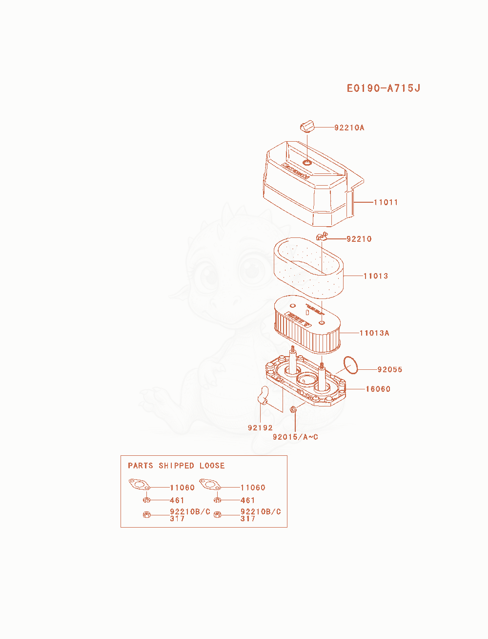 Exploded parts diagram of the Air-Filter / Muffler of a Kawasaki FH580V-AS39 engine, with numbered balloons