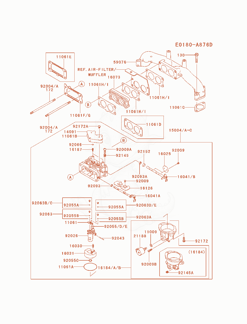 Exploded parts diagram of the Carburetor of a Kawasaki FX751V-AS00 engine, with numbered balloons