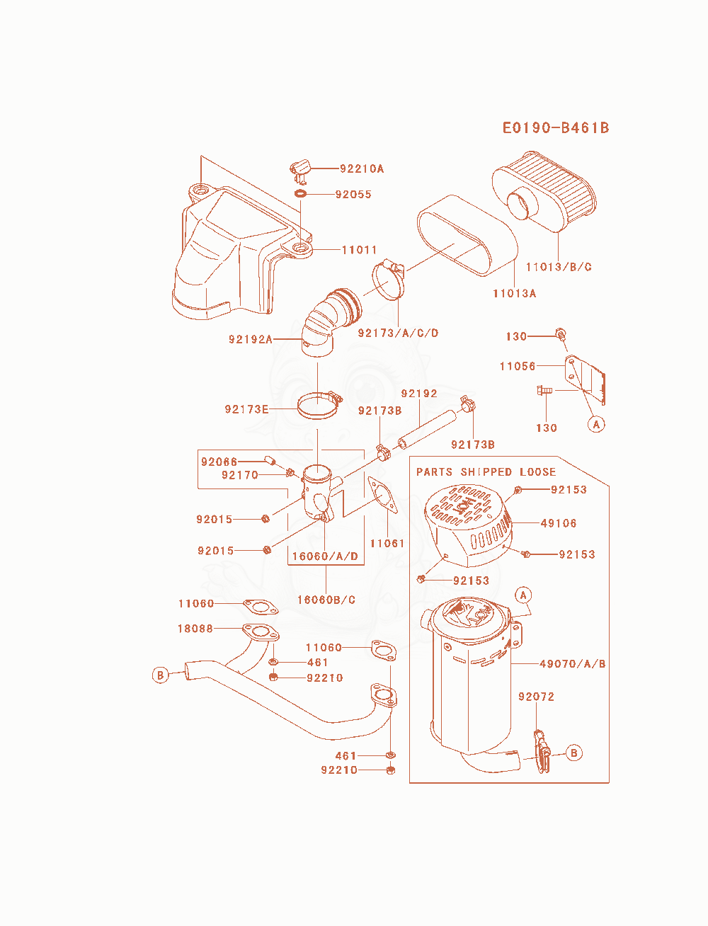 Despiece del Air-Filter / Muffler(As19-Cs19) de un motor Kawasaki FS541V-AS19, con globos numerados