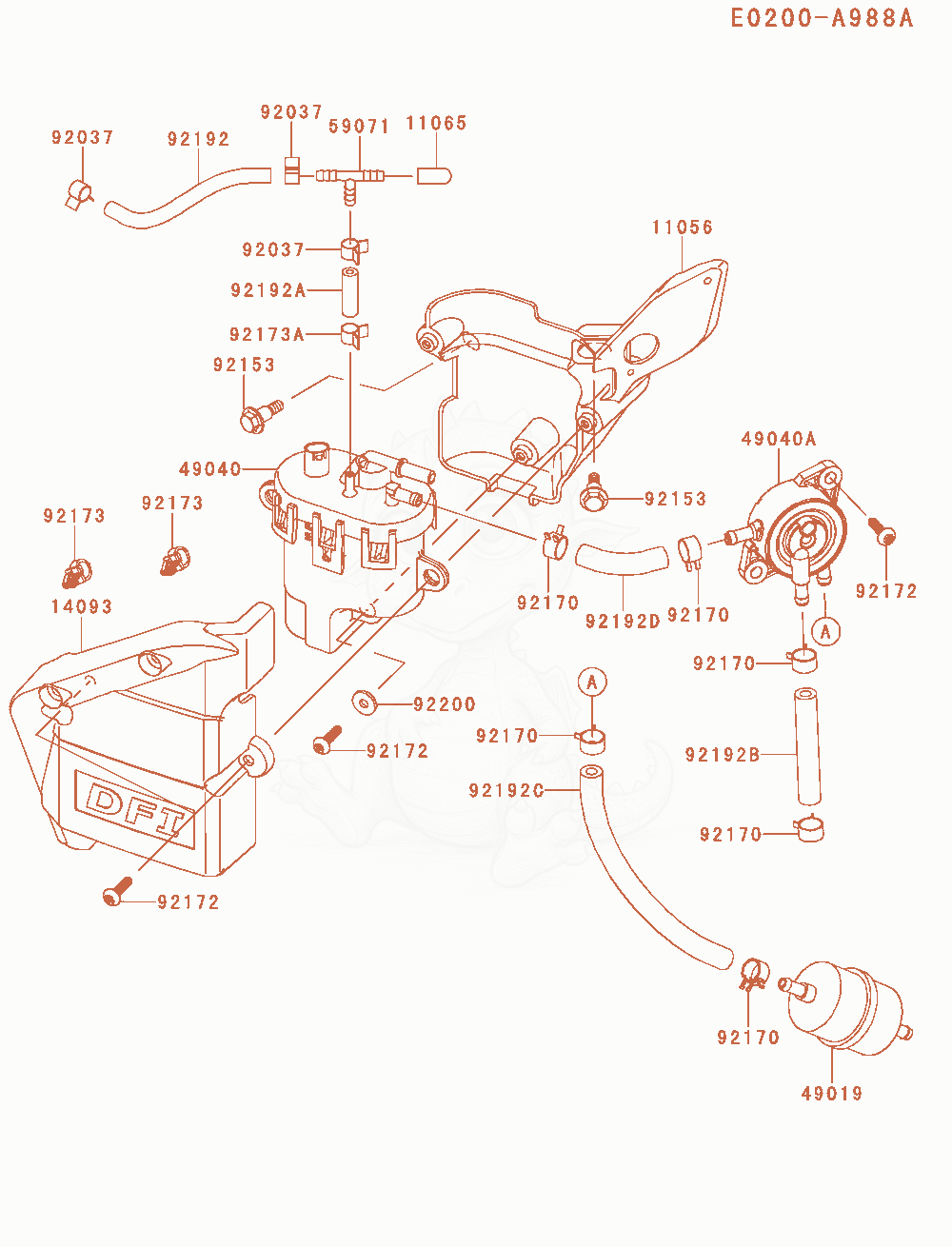 Despiece del Fuel-Tank / Fuel-Valve de un motor Kawasaki FS730V-AS01, con globos numerados