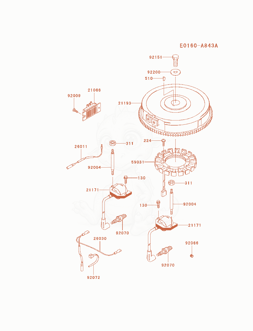 Despiece del Electric-Equipment de un motor Kawasaki FH721V-AS22, con globos numerados