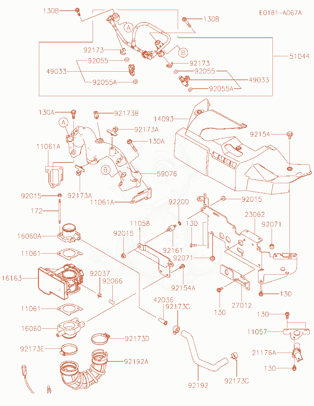 Exploded parts diagram of the Throttle-Equipment of a Kawasaki FXT00V-AW00 engine, with numbered balloons