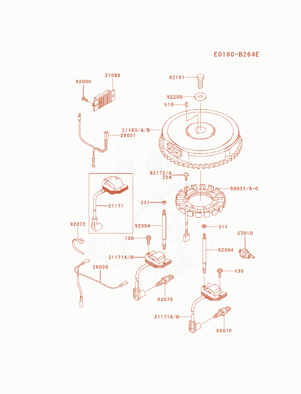 Despiece del Electric-Equipment de un motor Kawasaki FH580V-AS39, con globos numerados