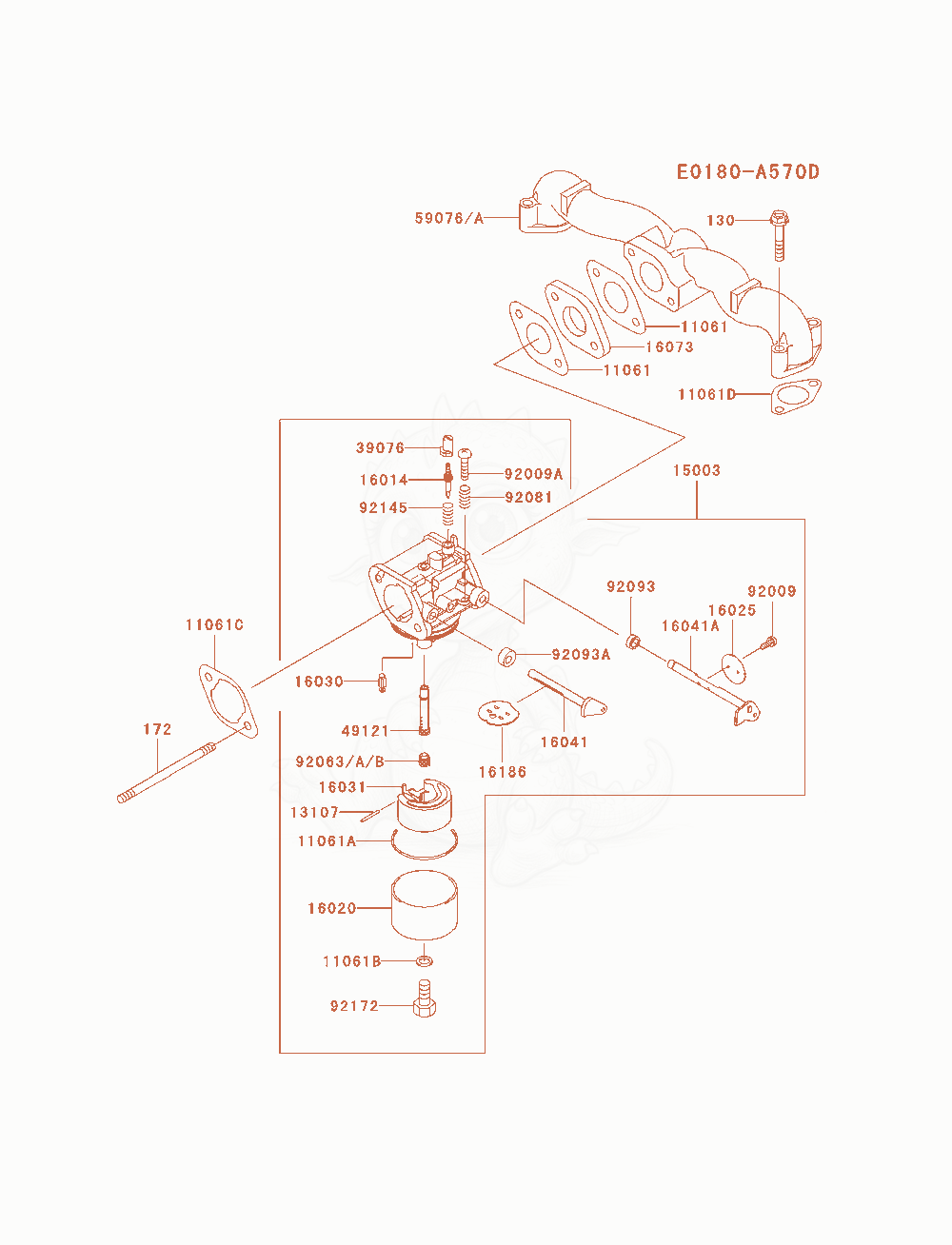 Exploded parts diagram of the Carburetor of a Kawasaki FH580V-AS34 engine, with numbered balloons