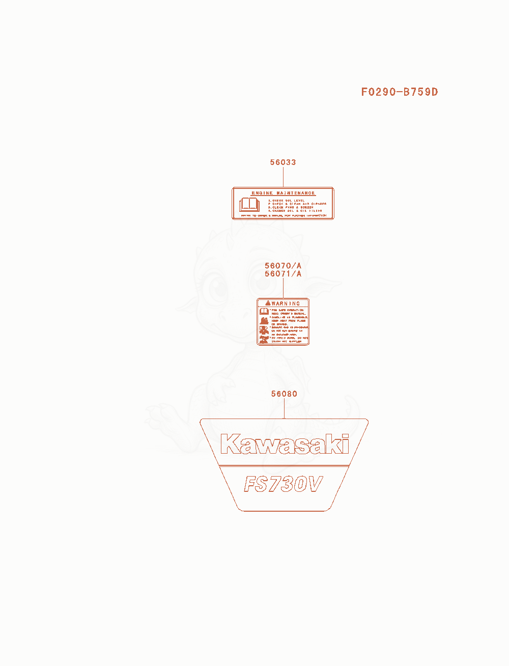 Exploded parts diagram of the Label of a Kawasaki FS730V-AS00 engine, with numbered balloons