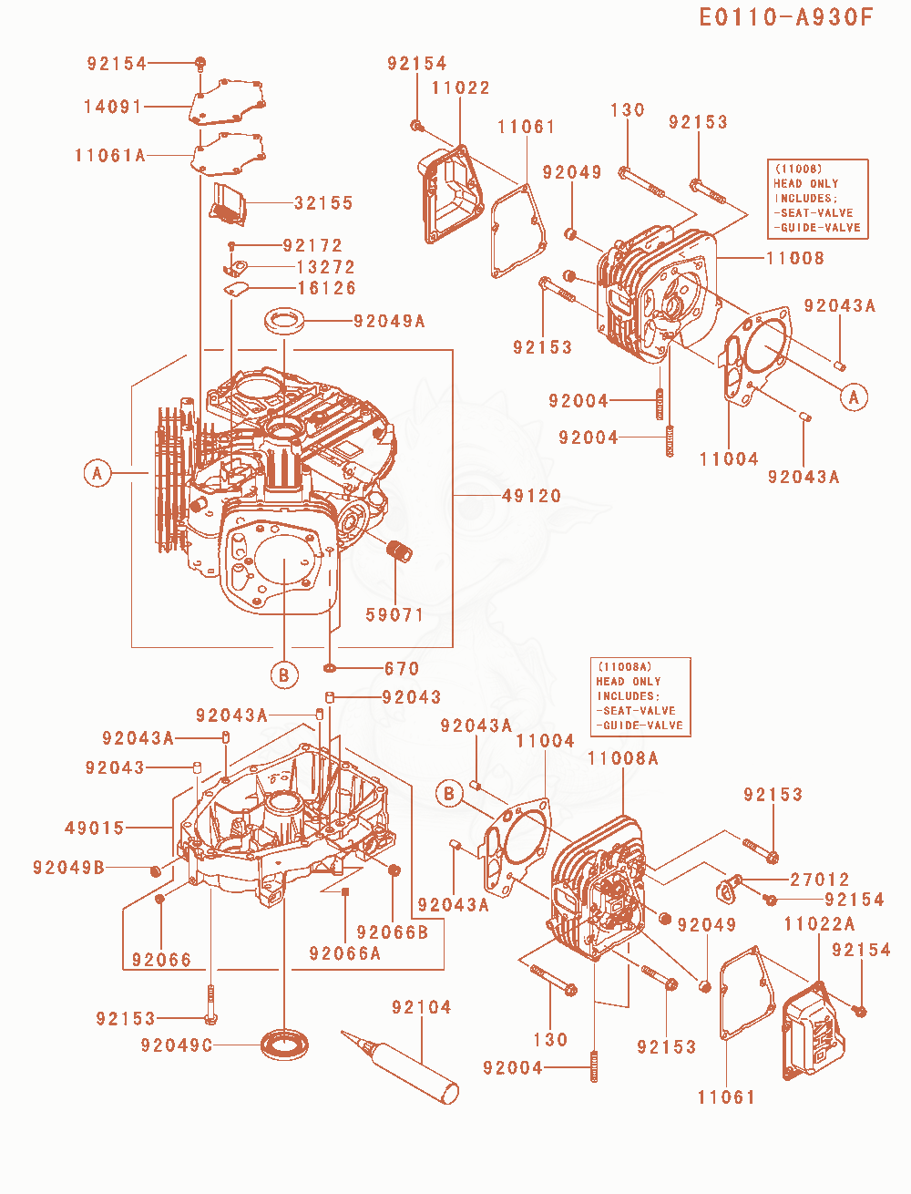 Exploded parts diagram of the Cylinder / Crankcase of a Kawasaki FR600V-AS52 engine, with numbered balloons
