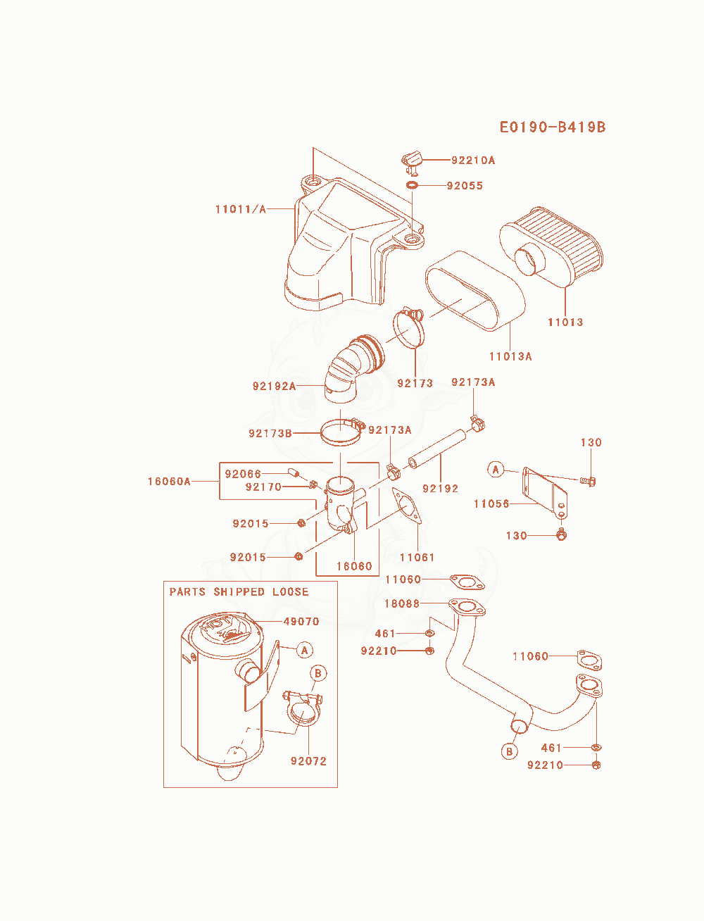 Despiece del Air-Filter / Muffler(As26) de un motor Kawasaki FS481V-AS26, con globos numerados