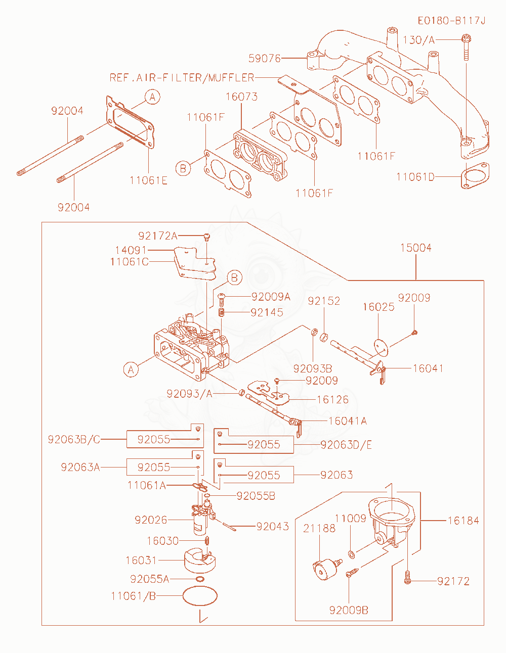 Exploded parts diagram of the Carburetor of a Kawasaki FX850V-AS18 engine, with numbered balloons