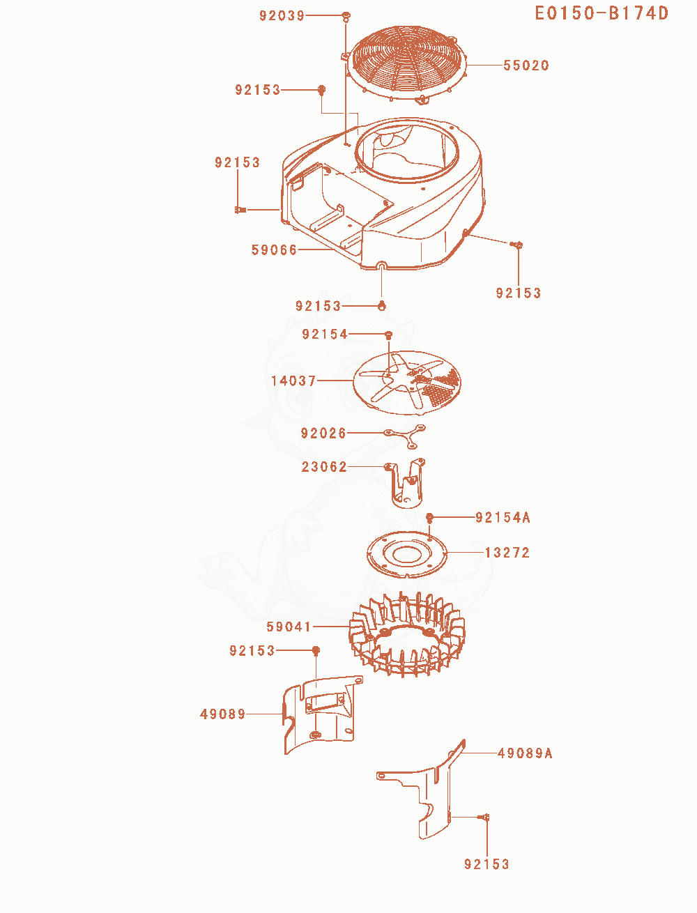 Exploded parts diagram of the Cooling-Equipment of a Kawasaki FR600V-AS19 engine, with numbered balloons
